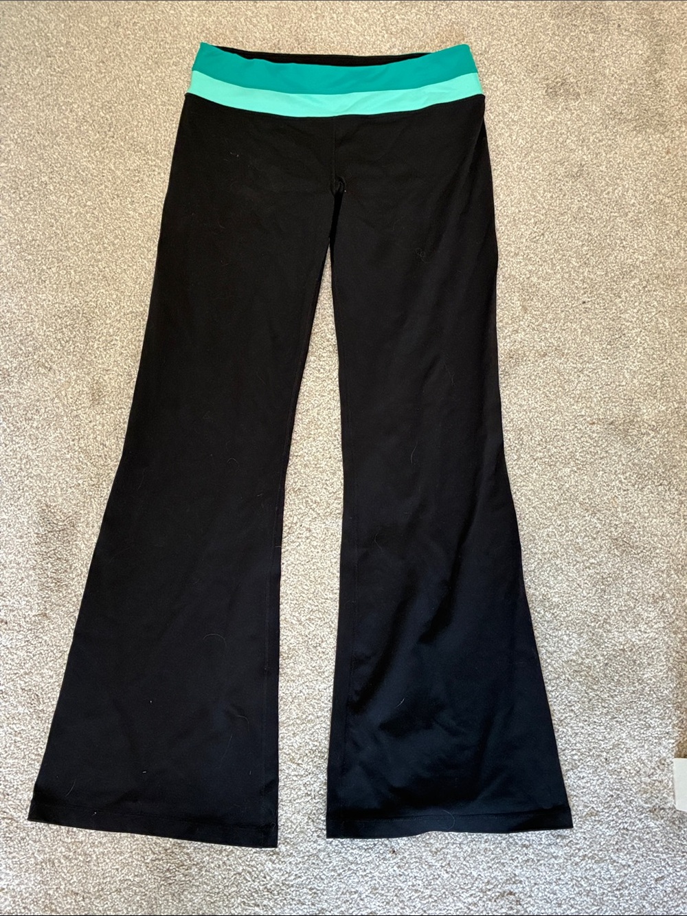 Black Yoga Pants with Teal Foldover Waistband